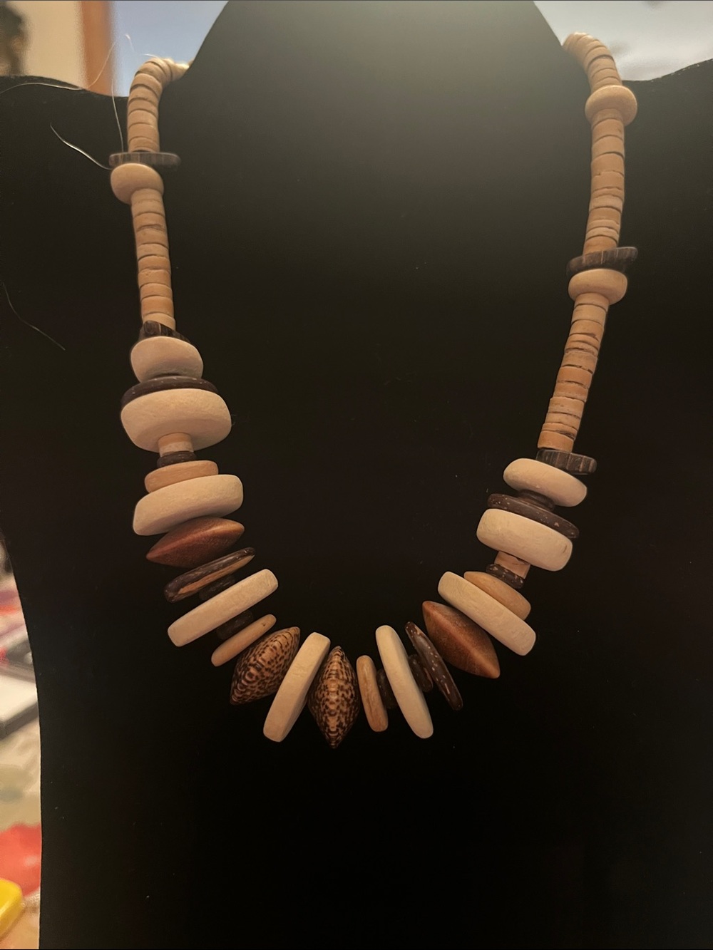 Natural Wooden Bead Statement Necklace - Neutral Tones